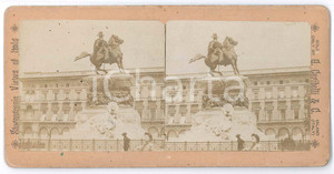 Fotografia d epoca originale 1890 ca MILANO Piazza Duomo  Monumento a Vittorio Emanuele II  Stereoscopica 1