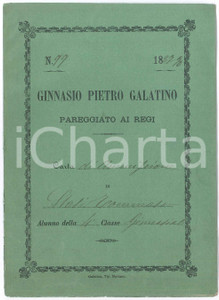 Oggetto da collezione cartaceo 1890 GALATINA Ginnasio Pietro Galatino  Pagella Tommaso STASI classe IV 1