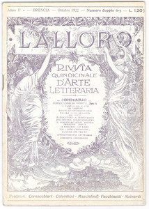 Giornale, rivista storica 1922 BRSCIA L ALLORO Ercole Luigi Morselli  Rivista arte letteraria Anno I 67 1