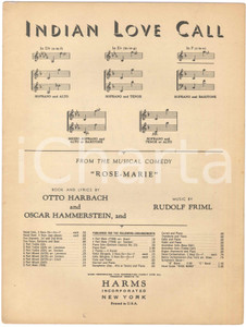 Oggetto da collezione cartaceo 1924 Rudolf FRIML Oscar HAMMERSTEIN  Indian Love Call  RoseMarie Spartito 1