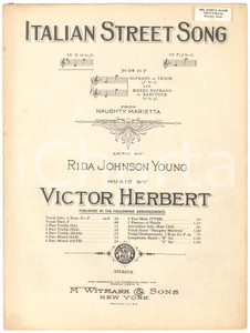 Oggetto da collezione cartaceo 1910 Victor HERBERT Rida Johnson YOUNG Italian Street Song  Spartito 1