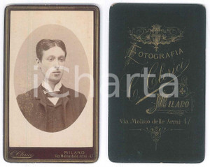Fotografia d epoca originale 1880 ca MILANO Ritratto di un giovane uomo  Foto C. CLERICI CDV 1