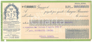 Documento originale, autentico 1932 GEMONIO VA Caseificio gorgonzola Carlo CASTELLI Assegno pubblicitario 1