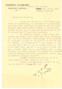 Manoscritto, lettera originale 1946 PARTITO D AZIONE  MARINA DI CARRARA  Direzione Centrale  Lettera 1