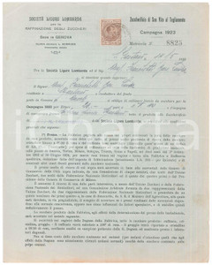1923 S. VITO AL TAGLIAMENTO SocietÃ  Ligure Lombarda - Contratto bietole zucchero Contratto originale d'epoca, stipulato con i baroni Franchetti per la coltivazione di bietole da zucchero.PAGINE: 4  FAIR/discreto piegatura centrale d'epoca; lievi piegature angolari  originale e autentica 1