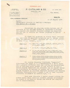 Documento originale, autentico 1955 MALTA Ditta P. CUTAJAT & Co.  Lettera commerciale temperini 1