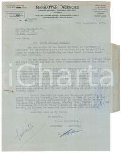 Documento originale, autentico 1955 JOHANNESBURG  MANHATTAN Agencies  Representatives  Lettera commerciale 1