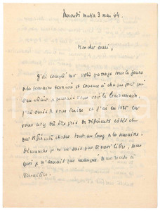 Autografo originale 1944 WW2 PARIS Gabriel BRUNET e i rischi della guerra per la famiglia Autografo 1