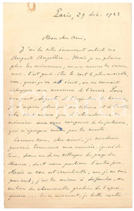 1923 PARIS Paul BRULAT "Je n'aspire plus qu'au silence et à l'oubli" *Autographe