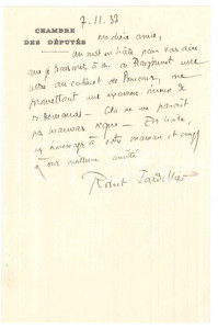 Autografo originale 1933 FRANCE Robert JARDILLIER promette la consegna di una lettera Autografo 1
