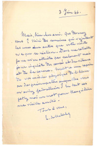 Autografo originale 1946 FRANCE Etienne BANDY DE NALECHE a un amico in silenzio Autografo 1