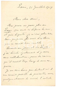 Autografo originale 1919 PARIS Paul BRULAT Ma prose ne passe plus au Pays Autographe 1