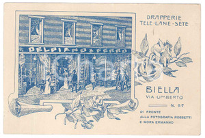 Oggetto da collezione cartaceo 1910 ca BIELLA  DELPIANO & FERRO  Drapperie, tele, lane, sete  Biglietto 1