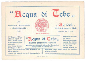 Materiale pubblicitario d’epoca 1940 ca GENOVA  ACQUA DI TEBE Lozione  per capelli  Biglietto pubblicitario 1