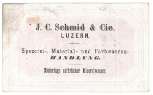 Oggetto da collezione cartaceo 1900 ca LUZERN  J.C. SCHMID Spezerei, material und farbwaren Handlung  12x7 cm 1