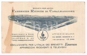 Oggetto da collezione cartaceo 1950 ca CASALMAGGIORE Fabbriche riunite  Radio e televisori EMERSON Biglietto 1