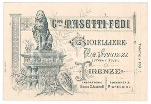 Oggetto da collezione cartaceo 1910 ca FIRENZE via Strozzi  Giuseppe MASETTIFEDI Gioielliere  Biglietto 1