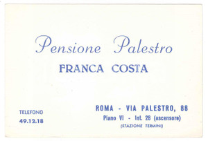 Oggetto da collezione cartaceo 1950 ca ROMA Pensione Palestro di Franca COSTA Biglietto da visita 11x8 cm 1