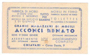 Oggetto da collezione cartaceo 1930 ca CHIAVARI Renato ACCONCI Grandi magazzeni di mobili  Biglietto 11x7 cm 1