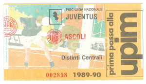 Oggetto da collezione cartaceo 1990 TORINO Stadio comunale JUVENTUS vs ASCOLI Biglietto  Calcio FIGC 1