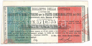 Oggetto da collezione cartaceo 1911 REGNO D ITALIA Lotteria per festa della proclamazione  Terzo di biglietto 1