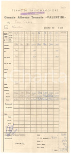 Documento originale, autentico 1960 ca SALSOMAGGIORE TERME Grande Albergo Termale VALENTINI Conto 1