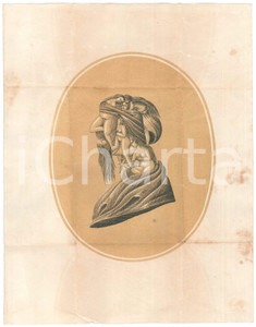 Stampa, bozzetto originale 1900 ca OPTICAL ILLUSION Head of a man /Naked women Old print 1