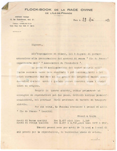 Manoscritto, lettera originale 1931 PARIS  FLOCKBOOK de la race ovine ILEDEFRANCE  Lettera commerciale 1