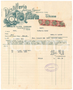 Documento originale, autentico 1924 THIENE VI Fratelli FABRIS Distilleria e Fabbrica liquori  Fattura alcool 1