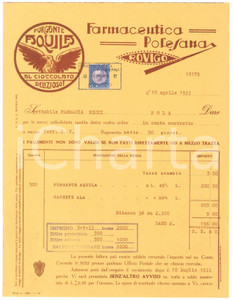 Documento originale, autentico 1933 ROVIGO Farmaceutica Polesana  Fattura PURGANTE AQUILA 1