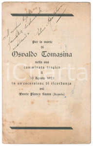 Libro, pubblicazione d epoca 1923 Pier Angelo BASORINI In morte di Osvaldo TOMASINA sul Monte Pianca Sassa 1
