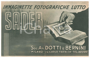 Materiale pubblicitario d’epoca 1935 ca MILANO via Farini 59 DOTTI E BERNINI  Immaginette lutto SADEB Pieghevole 1