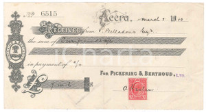 Oggetto da collezione cartaceo 1910 ACCRA GHANA Ditta PICKERING & BERTHOUD  Assegno pubblicitario 1
