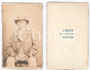 Fotografia d epoca originale 1900 ca ALESSANDRIA Ritratto di anziano seduto  Foto E. PALLON CDV 1
