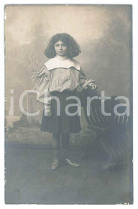 Fotografia d epoca originale 1907 BOLOGNA Bambina con camicia a quadretti  Ritratto Foto cartolina BORGHI 1