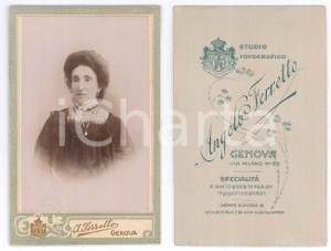 Fotografia d epoca originale 1900 ca GENOVA Ritratto di donna  Busto Foto Angelo FERRETTO 8x12 cm 1