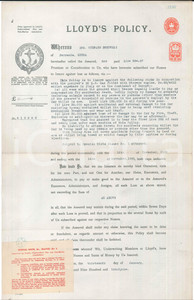 Documento originale, autentico 1920 GENOVA  LLOYD S POLICY Ing. Stefano SORDELLI of FERRANIA  Polizza 1