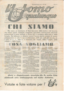 Giornale, rivista storica 1946 POLITICA  FRONTE DELL UOMO QUALUNQUE Chi siamo / Cosa vogliamo  Giornale 1
