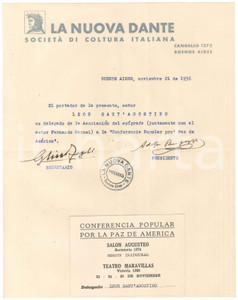 Manoscritto, lettera originale 1936 BUENOS AIRES   Società LA NUOVA DANTE  Leone SANT AGOSTINO delegato 1