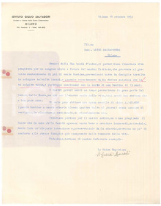 Autografo originale 1957 MILANO Istituto GIULIO SALVADORI  Lettera suor Cesira MORSCHI AUTOGRAFO 1