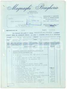 Documento originale, autentico 1959 BRUGHERIO  Ditta MAGNAGHI Macchine utensili Preventivo impianto idraulico 1