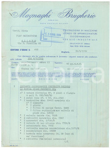 Documento originale, autentico 1959 BRUGHERIO  MAGNAGHI Macchine utensili  Preventivo impianto oleodinamico 1