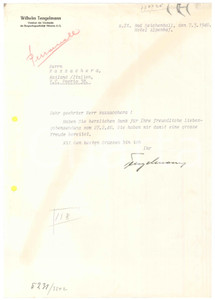 Autografo originale 1940 BAD REICHENHALL Lettera Wilhelm TENGELMANN per ringraziamento Autografo 1