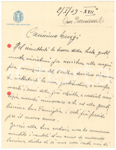 Autografo originale 1939 ROMA On. Ottorino PICCINATO ringrazia per invito alla Scala AUTOGRAFO 1