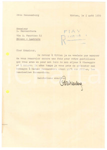 Manoscritto, lettera originale 1939 WITTEN D Lettera Otto WEISSENBERG per ringraziamento Autografo 1