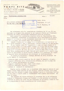 1960 MILANO Società POMPE RITZ Preventivo per elettropompa sommergibile 21x30 cm