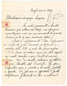 Autografo originale 1952 CAGLI Convento Cappuccini  Lettera padre Filiberto da Fermo AUTOGRAFO 1