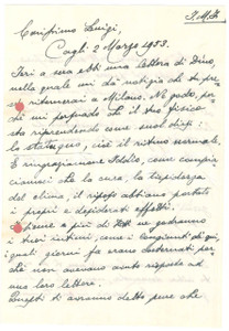 Autografo originale 1953 CAGLI Lettera mons. Pietro GROSSI a un benefattore  Autografo 1