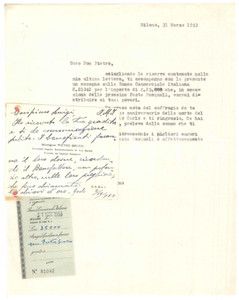 Autografo originale 1953 CAGLI Mons. Pietro GROSSI a un benefattore  Biglietto AUTOGRAFO 1