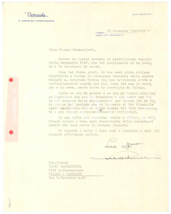 Manoscritto, lettera originale 1940 TORINO Corso Vittorio Emanuele  VETROCOKE Lettera direttore amministrativo 1